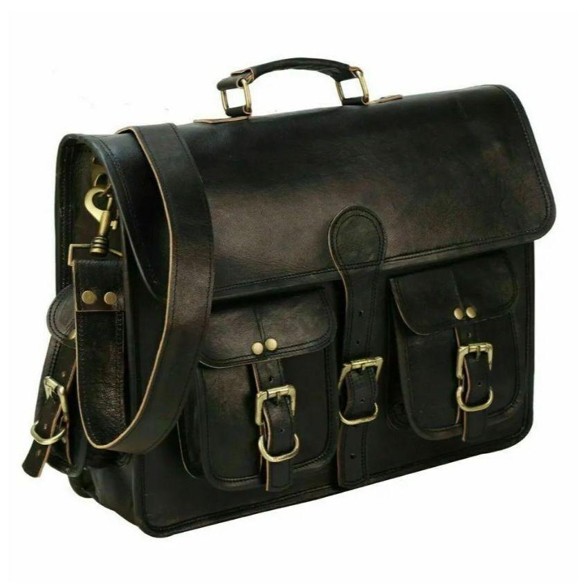 Кожаный портфель для ноутбука Goat Messenger, мужской портфель через плечо, винтажный черный, новый, настоящий