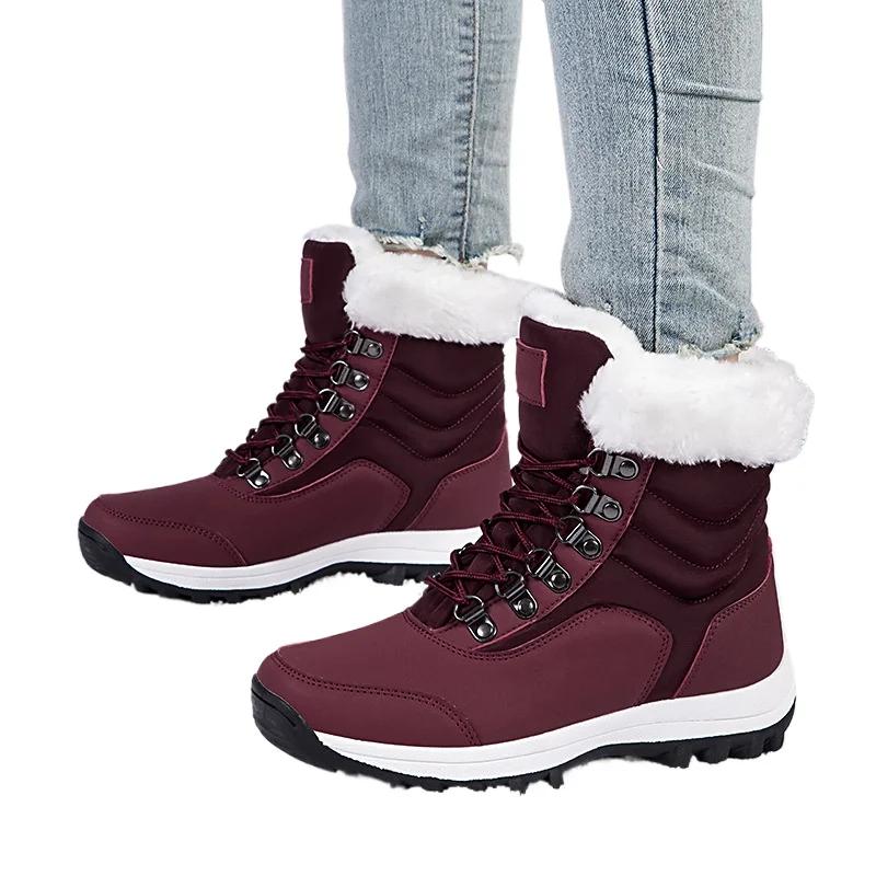 Новые зимние ботинки на толстой подошве, удобные нескользящие женские хлопковые туфли, высокие бархатные женские ботинки, водонепроницаемая обувь для активного отдыха Zapatos