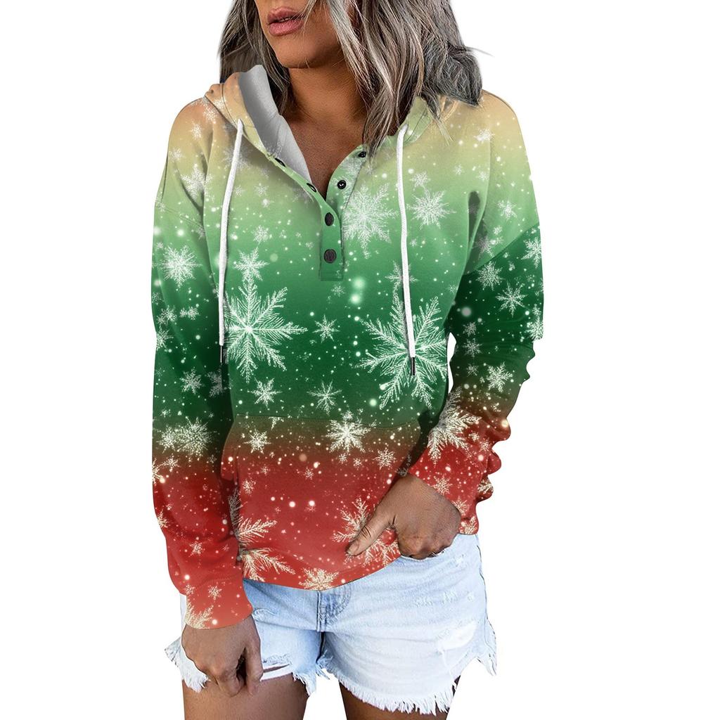 Женские повседневные модные принты с длинным рукавом на пуговицах пуловеры с капюшоном толстовки