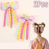 2Pcs Sweet Dessert Hair Clip Tassel Ribbon Curly Bow Hairpin For Girls Ponytail Barrette Children School Headdress Accessories