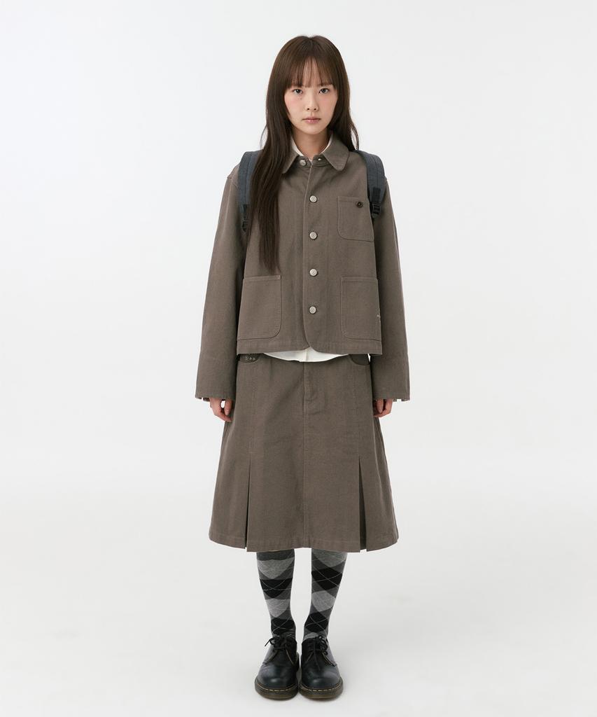 OHESHIO Round Collar Cotton Jacket, Brown Khaki