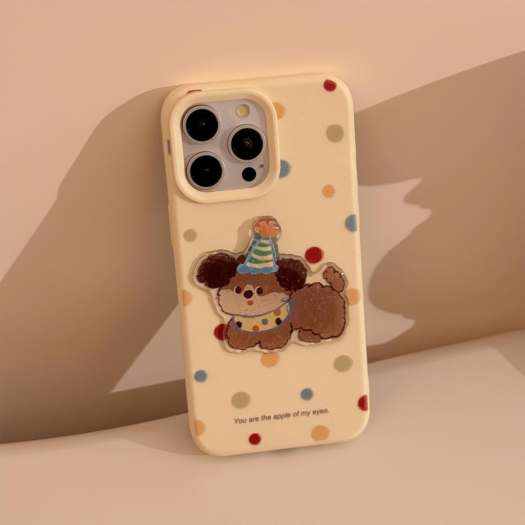 For Apple 16 Mobile Phone Case 17 Korean Style Polka Dot Three-dimensional Puppy for IPhone 13 Hanging Chain 15 Promax Soft Case 12