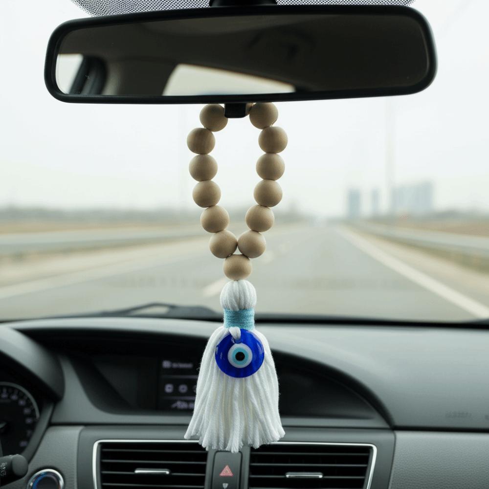 Handmade Wooden Bead Pendant 22cm Rearview Mirror Pendant Retro Tassel Pendant