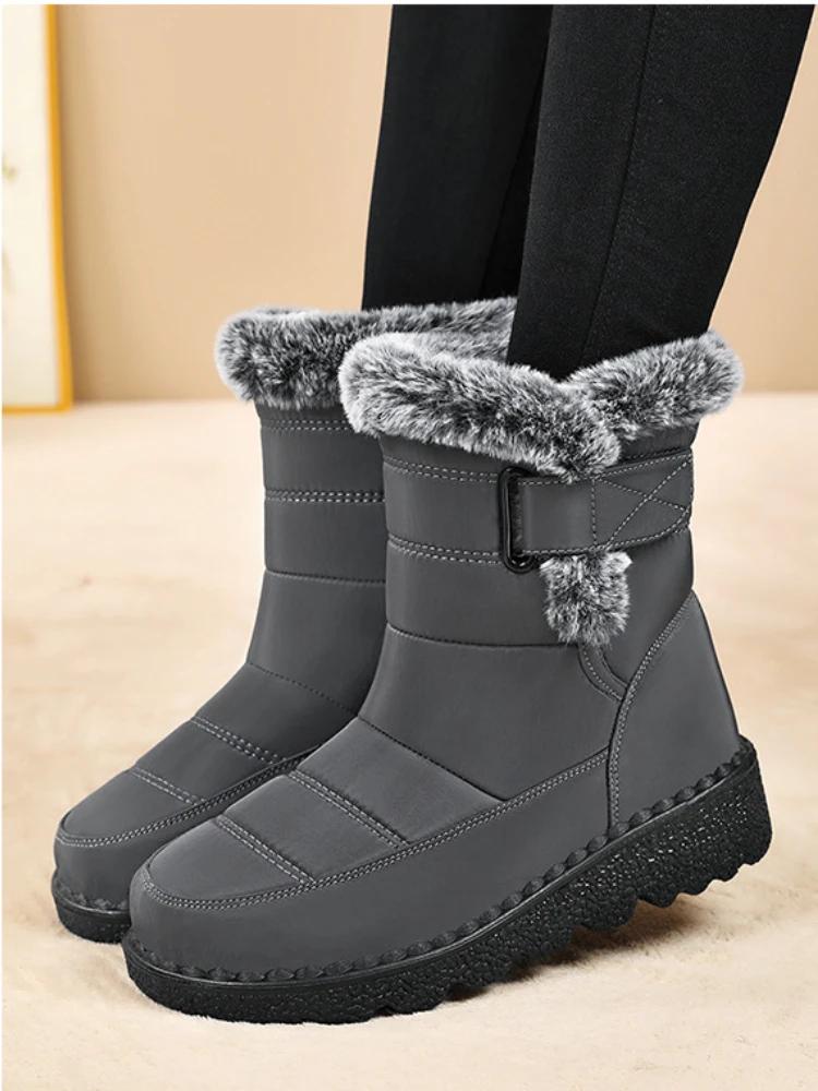 Модные женские ботинки на танкетке, плюшевые зимние ботинки, нескользящие, водонепроницаемые, удобные, теплые, хлопковые, уличные ботинки, женские ботинки на платформе с высоким верхом