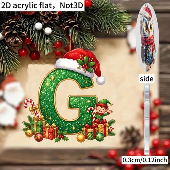 Personalized Secret Santa Present 26 Alphabet Christmas Ornament with Hat Elf Design, Acrylic Initial for Xmas Hanging Decor Tree Mantel And