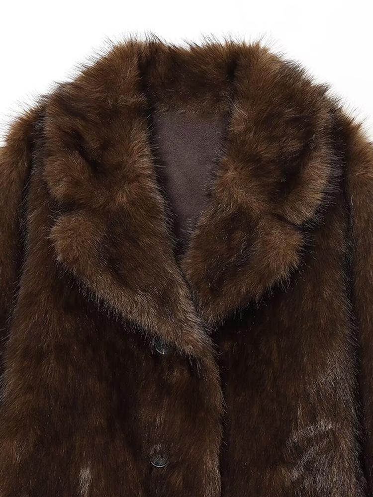 Женская двусторонняя зимняя куртка Женская замшевая куртка из искусственного меха Женский теплый топ на пуговицах с воротником Коричневая Осень и Зима