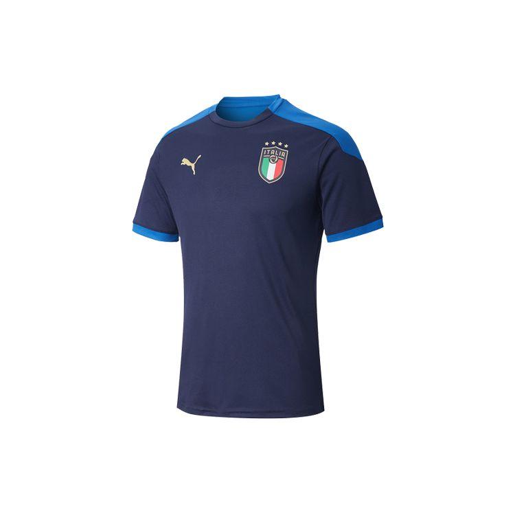 Puma Figc Italy National Team Match Training Short Sleeve Soccer Jersey 20-21 Season Men Tops Blue 757219-04