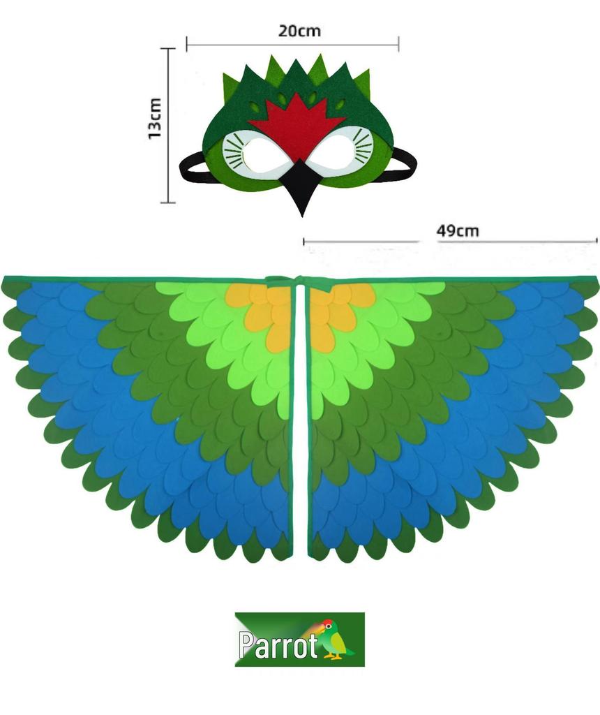 Children's Phoenix & Peacock Feather Wings and Mask Set for Halloween Performance
