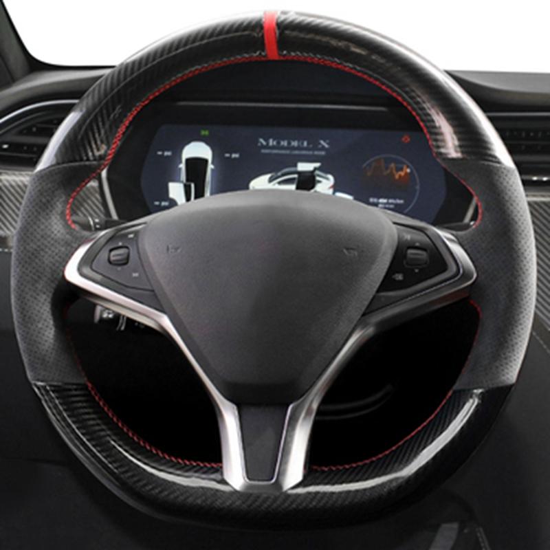 Car Steering Wheel Cover Black  Leather Suede Braid For Tesla Model S 2009- Model X 2012- Car Accessories