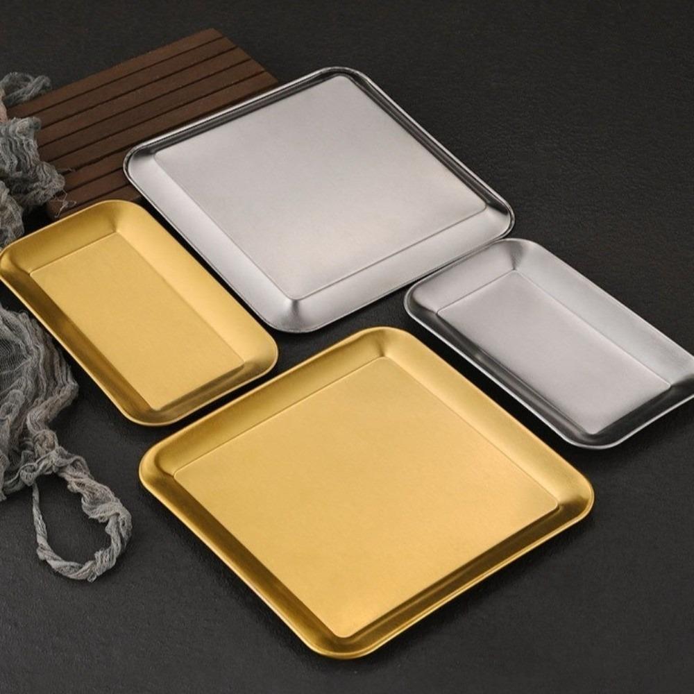 2PCS/SET Rustproof Stainless Steel Tray Flat Design BBQ Plate Serving Plate Shallow Tray Buffet