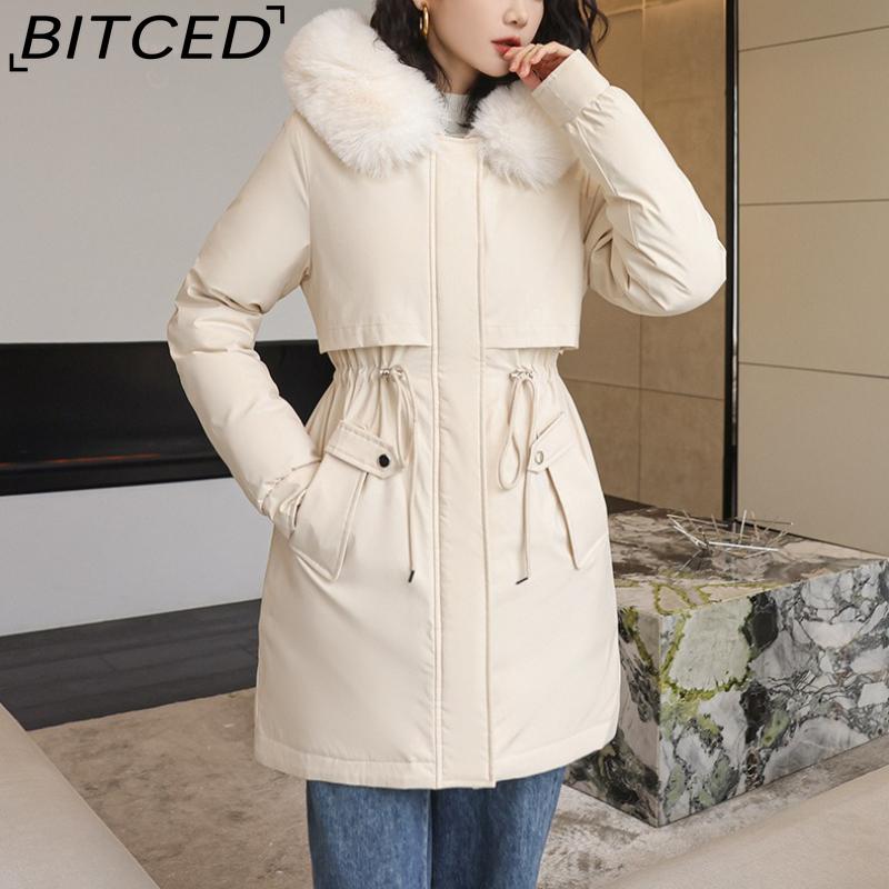 BITCED Winter Parka - Women's Relaxed-Fit Mid-Length Cotton Coat with Large Fur Collar