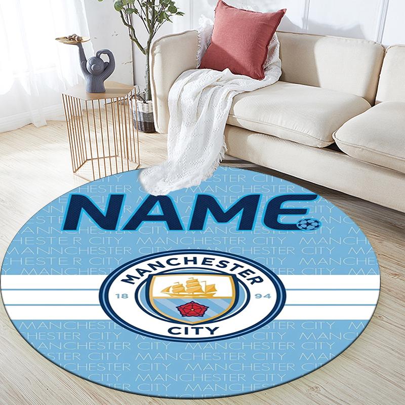 Custom Name,Manchester City FC pattern round rug,Carpet Rug for Living Room Bedroom Playroom ,Non-slip Floor Mat,Holiday Gifts and Birthday Gifts.