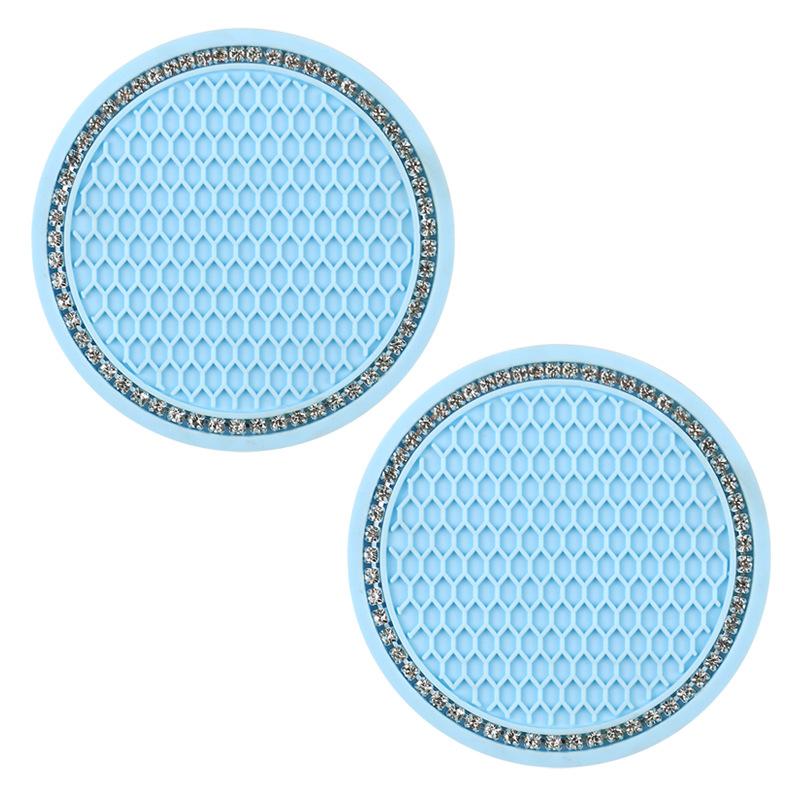 2PCS Diamond Car Coaster Water Cup Slot Non-Slip Mat Silica Gel Pad Cup Holder Mat Car Gadget Bling Car Accessories for Woman