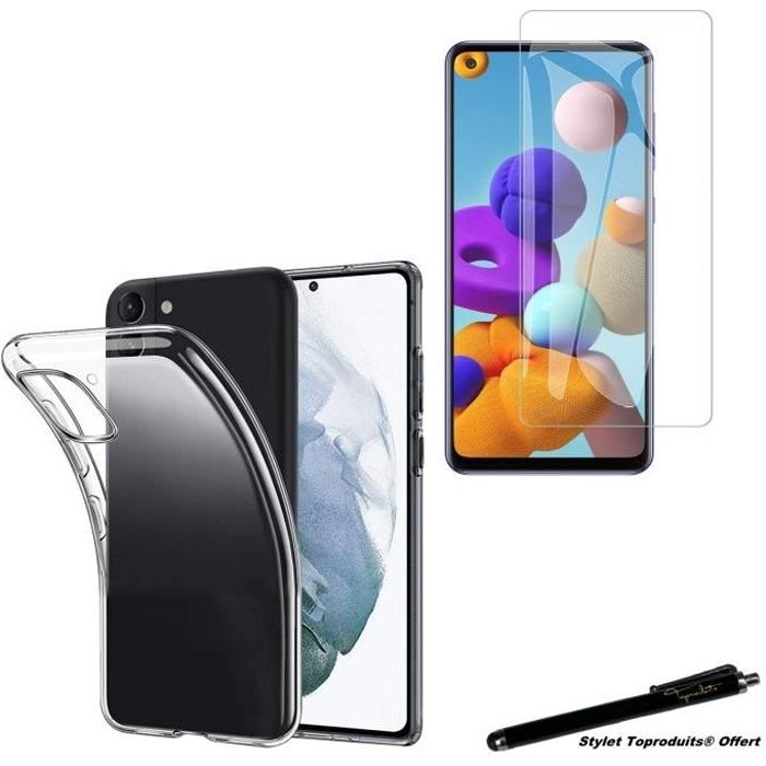 Verre trempé pour Samsung Galaxy S21 plus et coque de protection souple transparente avec Stylet Toproduits®