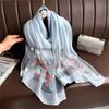 Women Silk Wool Scarf Floral Embroidery Hijab Female Foulard Spring Summer Thin Pashmina Shawls Wraps Bufanda Headscarf Stoles