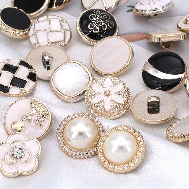 10pcs Pretty Plating Buttons Square Round Buttons Coat Windbreaker Sweater Accessories Various Styles DIY Sewing Supplies