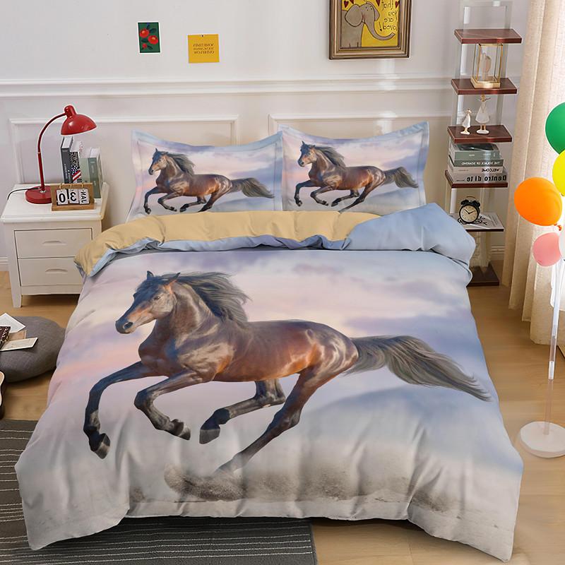 Horse Dog King Queen Bedding Set 3D Printed Animals Adult Kids Gift Duvet Cover Wildlife Quilt Cover Polyester Comforter Cover