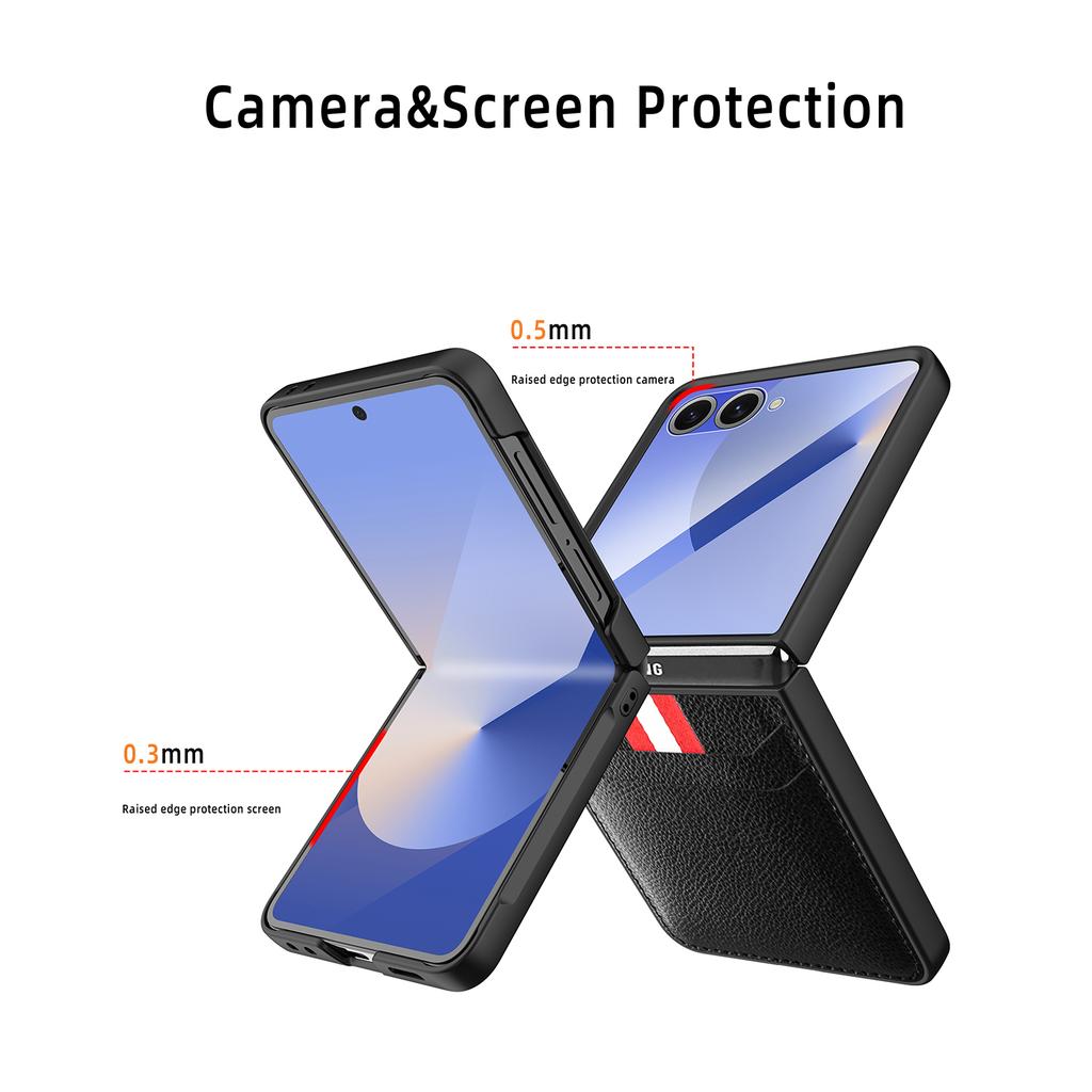 Для Samsung Galaxy Z Flip7 5G Чехол Текстура личи PU+PC Чехол для телефона с пленкой для экрана/объектива