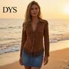 Western Cowgirl Shirt Women Tassel for Autumn, Button Down Slim Fit Fringe Blouse, Solid Color Casual Long Sleeve Top, Outfit Breathable Polyester