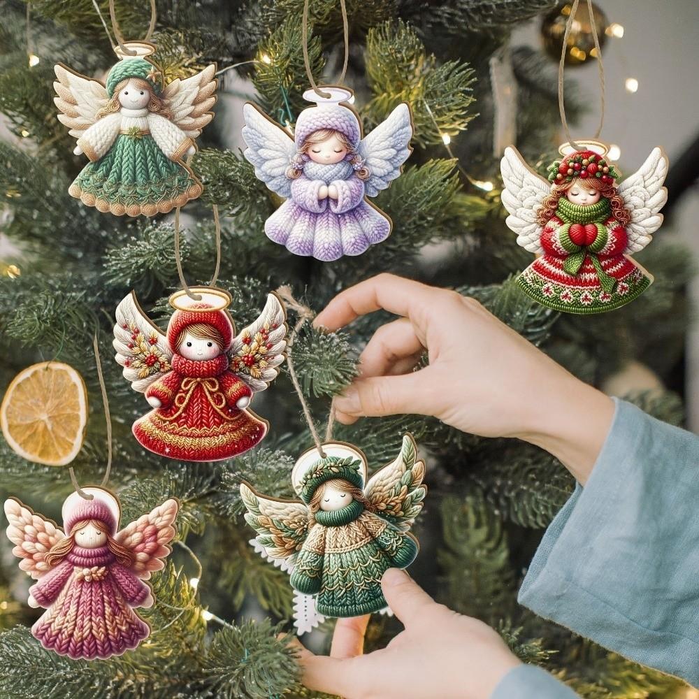 12 pcs Colorful Design Christmas Tree Decor Wooden Girl-Shaped Pendant Home Decor Xmas Decor Winter