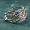 Vintage Two Color Inlaid White Red Green CZ Women's Ring Geometry Hollow Daily Wear Party Jewelry