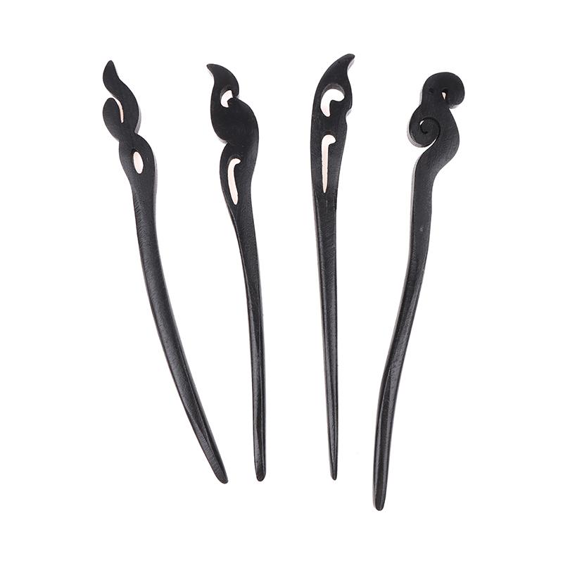 Традиционные деревянные черные палочки для волос в китайском стиле, заколки для волос, резная деревянная вилка для волос, винтажные палочки для еды, головные уборы для женщин, ювелирные изделия