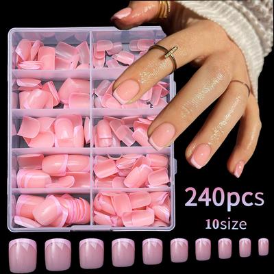 Коробка из 240 предметов Armor Pieces, высококачественные накладные ногти Feel Bare Pink, простые и модные накладные ногти во французском стиле, короткие, для ношения