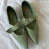 Атласные туфли Мэри Джейн с острым носком, вязаные балетки с бантом, неглубокие, удобные, на толстом каблуке, женская повседневная обувь, элегантный дизайн, балетки