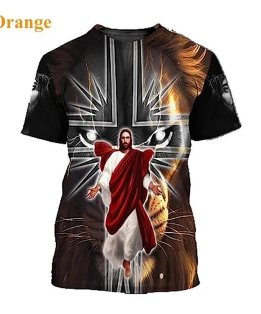 Summer Round Neck 3D Jesus Pattern Print Top Fashionable Casual Short Sleeved Men's T-shirts