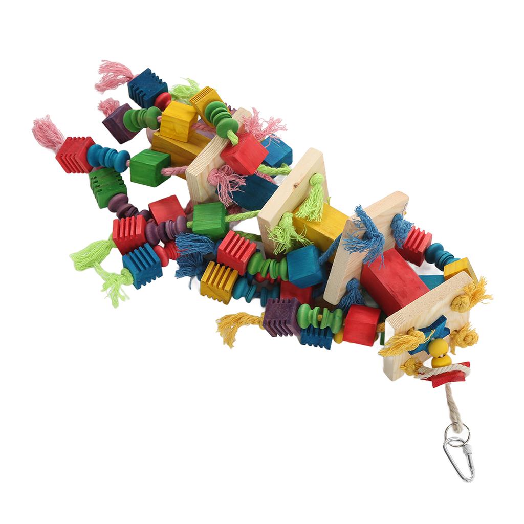 Bird Chewing Toy Wooden Blocks Colorful Bite Resistant Bird Cage Hanging Toy for Medium Large