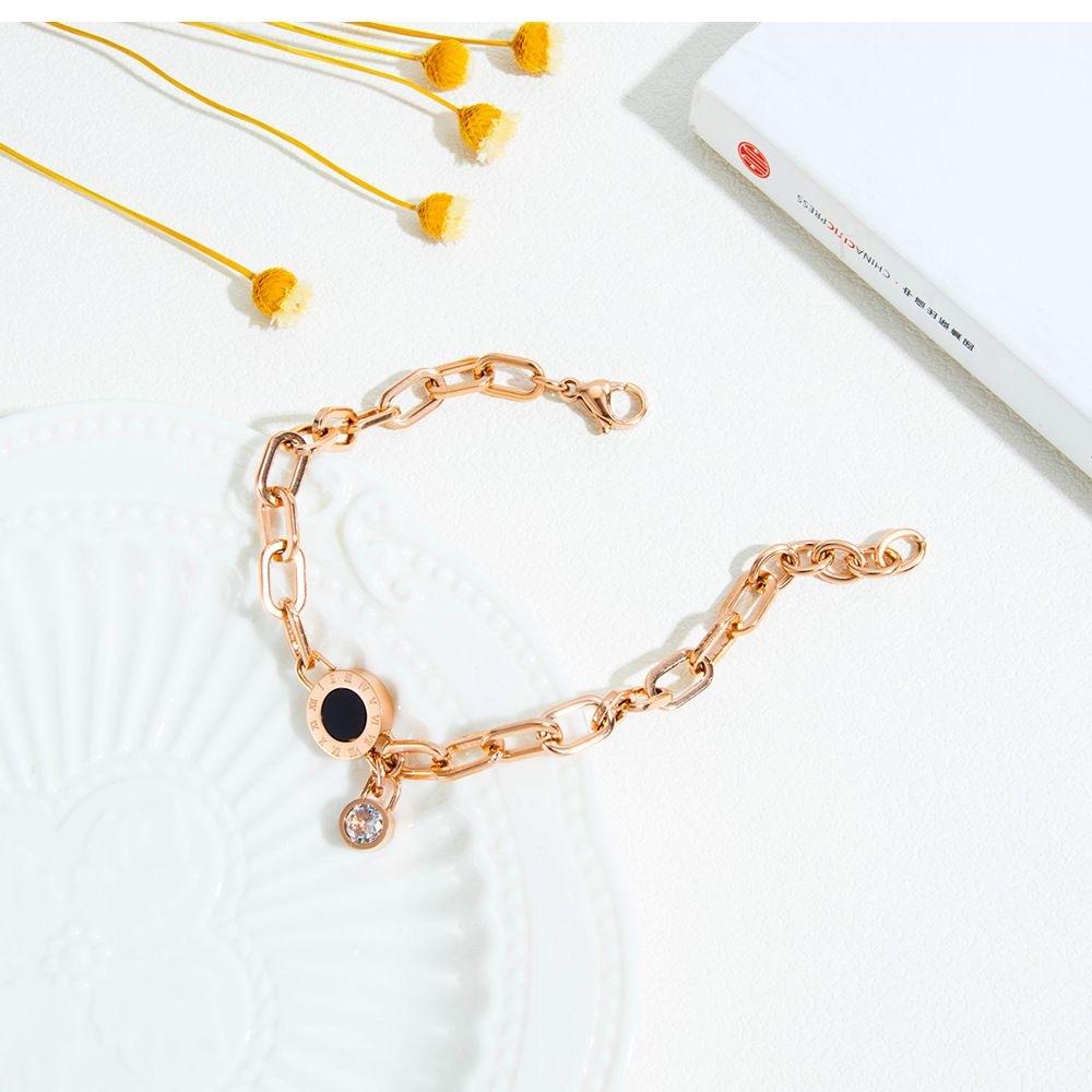 Модный браслет с римскими цифрами и бриллиантами, розовое золото, титановый стальной женский браслет, модный браслет, ювелирные изделия