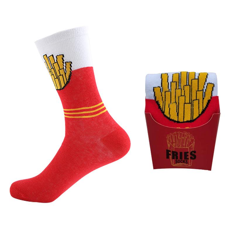 Gift Box Packaging Unisex Breathable Cotton Crew Socks Fashion Funny Socks Fast Food Burger Fries Fruit Sporty