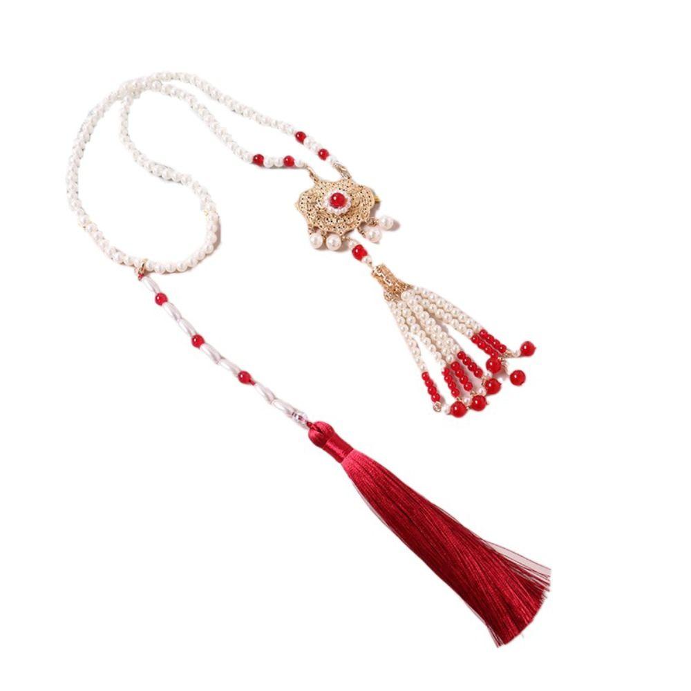 Кисточка Ожерелье из китайского жемчуга Имитация жемчуга Этнический жемчужный кулон Модное ожерелье Ханфу Воротник