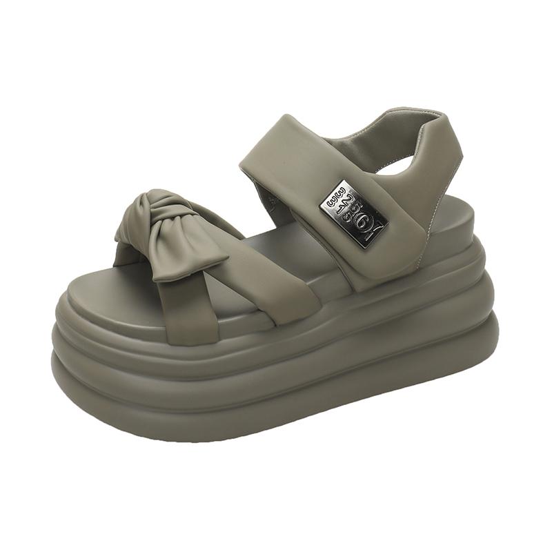 Модные босоножки на высокой платформе для женщин 2024 года, летние дышащие туфли на высоком каблуке 8 см, женские кожаные кроссовки на танкетке, толстые тапочки, Sandalias Mujer