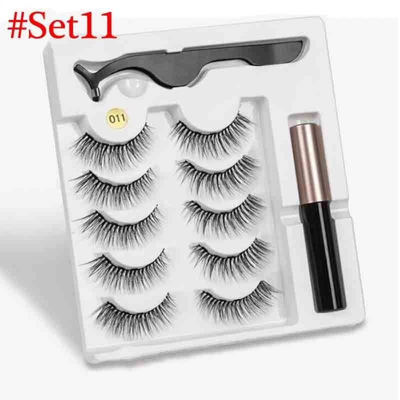 Новинка, 3 пары обычных магнитных ресниц, 5 магнитов, 3D набор норковых ресниц с подводкой для глаз, пинцет, натуральные накладные ресницы