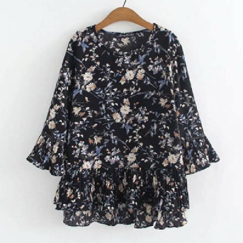 Женский шифоновый топ с цветочным принтом и рукавами-фонариками в европейском и американском стиле - коллекция Лето 2025