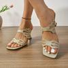 Comfortable Fashionable High Heel Sandals Large Size Summer New Style Korean Version Hollow Out Middle-Aged Women Slippers