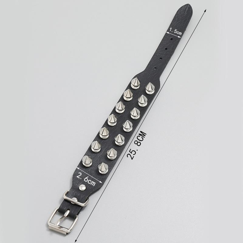 European and American Punk Style 2 Row Spiked Leather Bracelet Personality Trend Rock Men's Bracelet Bracelet