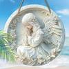 2D Flat White Winged Angel Wooden Wall Art, Angel Prayer Wreath Hanging Decor for Home/Church, Elegant Angel Ornament for Door, Window, or Room