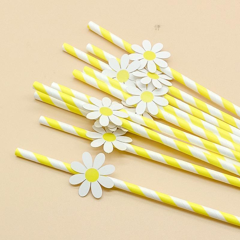 Creative Pink Daisy Party Straws with Decorative Card