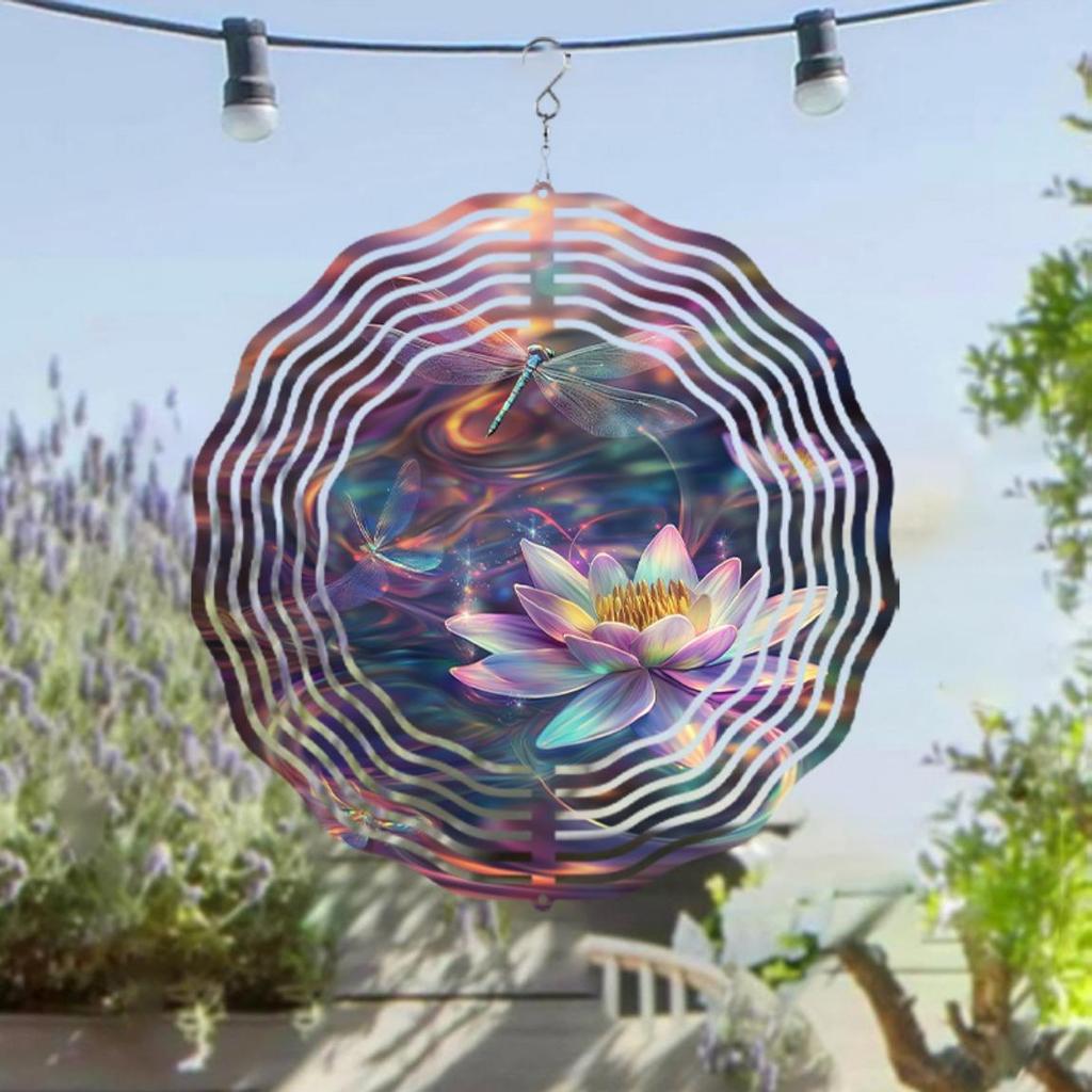 10 Inch Metal Wind Spinner Vibrant Lotus Design Outdoor Decor for Garden Balcony Lawn Reflective Durable Hanging Art Sculpture