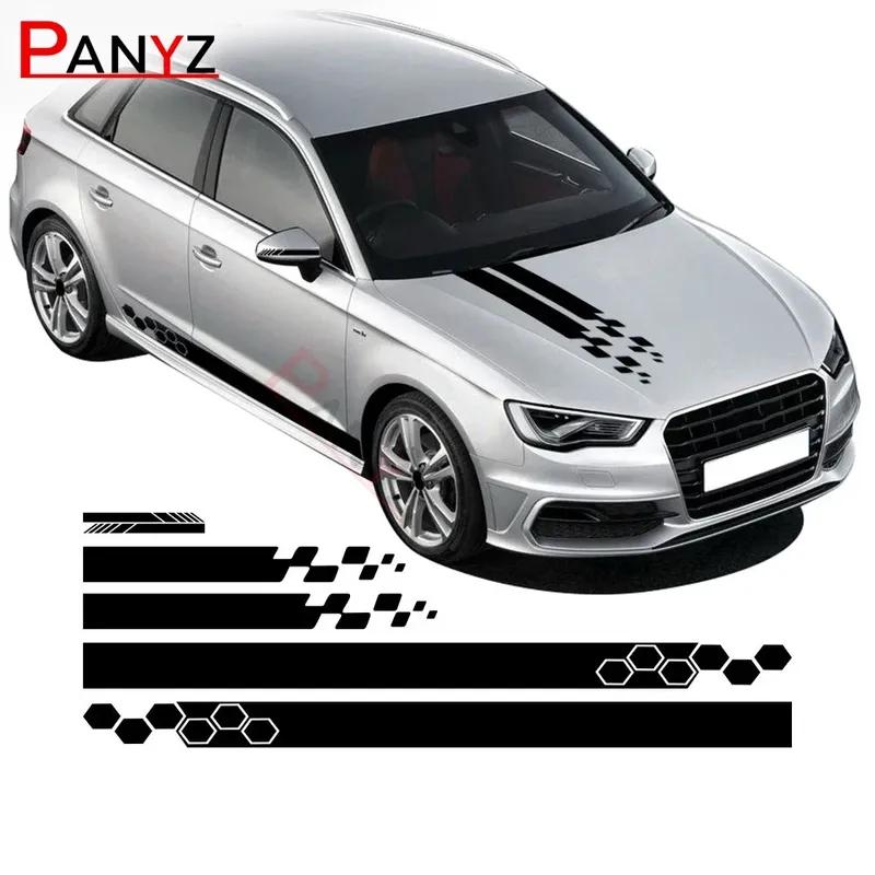 5PCS Universal Car Styling Side Skirts Hood Rearview Mirrors Decorative Auto Body Racing Sports Decals Car DIY Stripe Sticker