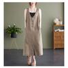 Летнее художественное свободное однотонное хлопковое конопляное платье с V-образным вырезом без рукавов для женщин, повседневные платья средней и большой длины