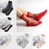 Women's Elastic Transparent Thin Cotton Socks Floral Summer Non-slip Sheer