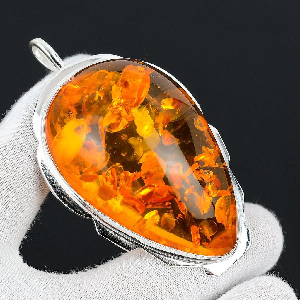 Baltic Amber Lab Created Gemstone Handmade 925 Sterling Silver Pendant Amber Gemstone Pendant For Gifts Handmade Jewelry Gifts For Women