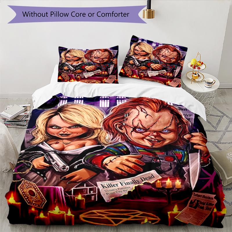 3pcs Chucky1 Design Cover Set - HD Printed Bedding with 1 Cover and 2 Pillowcases - Perfect for Home and Dorm Decor