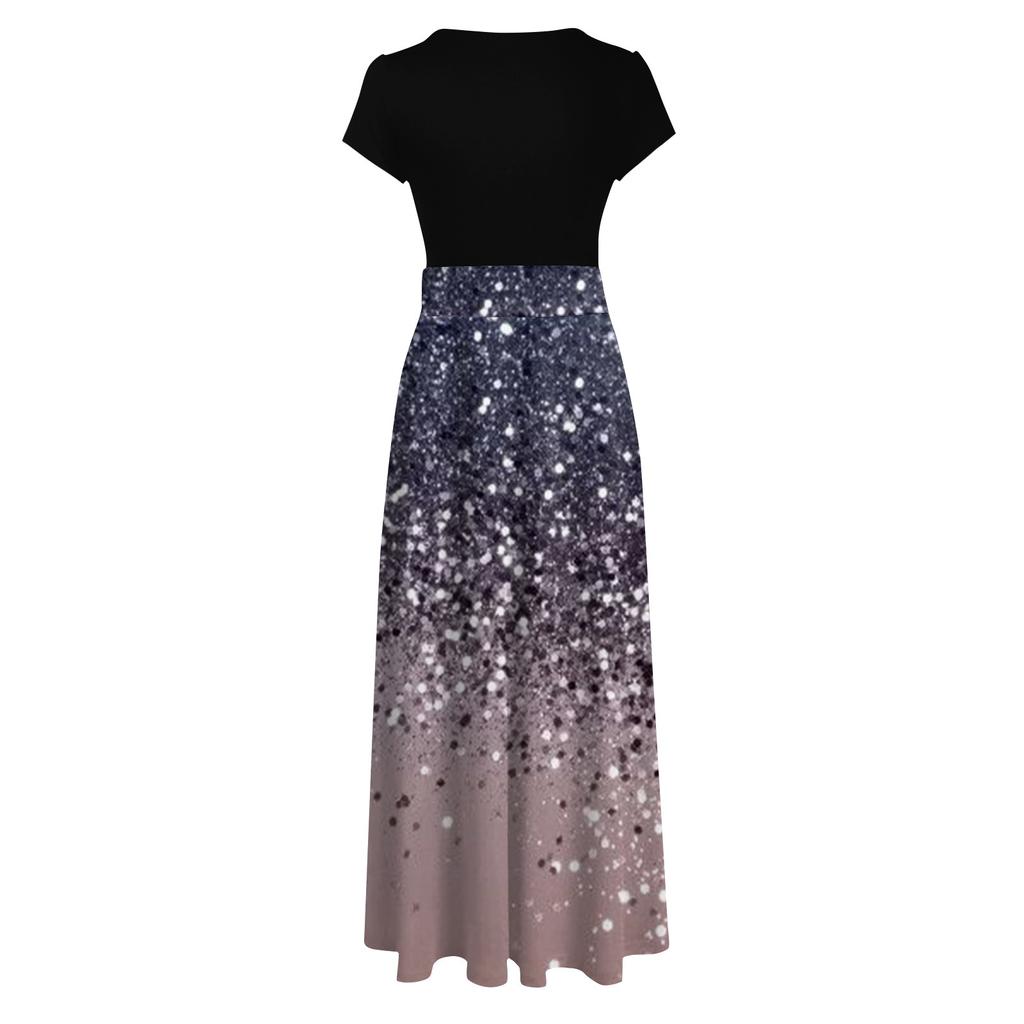 Summer Dresses For Women 2023 Fashion Casual Floral Print Round Neck Short-Sleeved Large Size Maxi Dresses