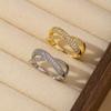 Gold Plated X-Shaped Ring: Exquisite Zircon Pave Design, Copper Base, Non-fading, Fashionable and Versatile for Women.