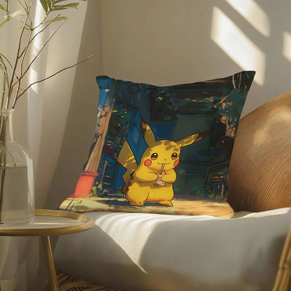 Pokemon Cute Monster Anime Plush Pillow Cover Soft Short Plush Cushion Cover For Sofa Bedroom Living Room Decor Gift