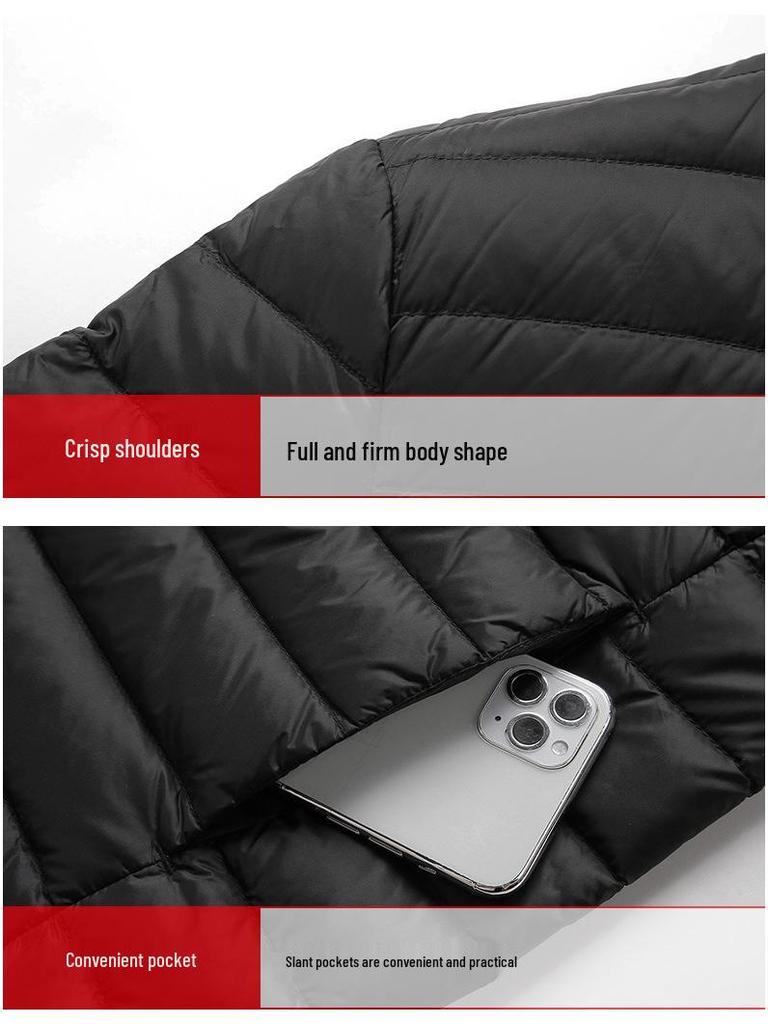 Men's Lightweight Collarless Down Jacket - Autumn/Winter, Plus Size Round Neck White Duck Coat